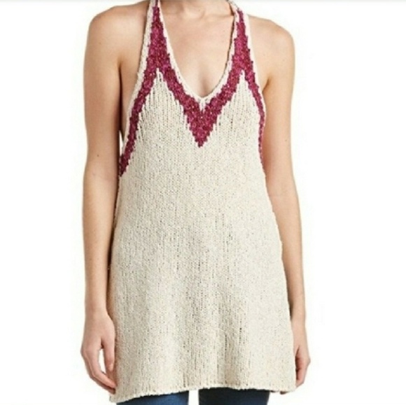 Free People knit racer back tank white and pink xs - Picture 2 of 8
